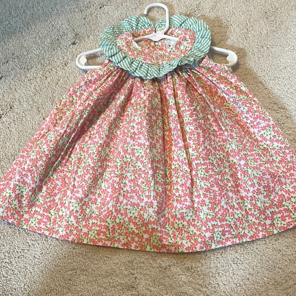 The Bailey Boys flower dress with green stripe collar